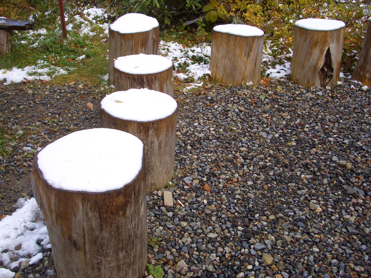 雪の積もったベンチ